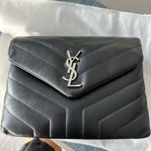 YSL Saint Laurent Black Loulou Leather Bag Size Small with Silver Accents